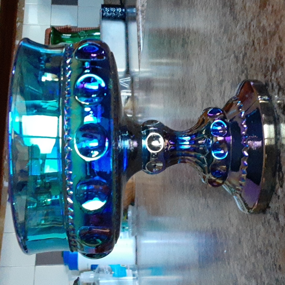 Beautiful vintage Indiana king collection blue carnival glass.